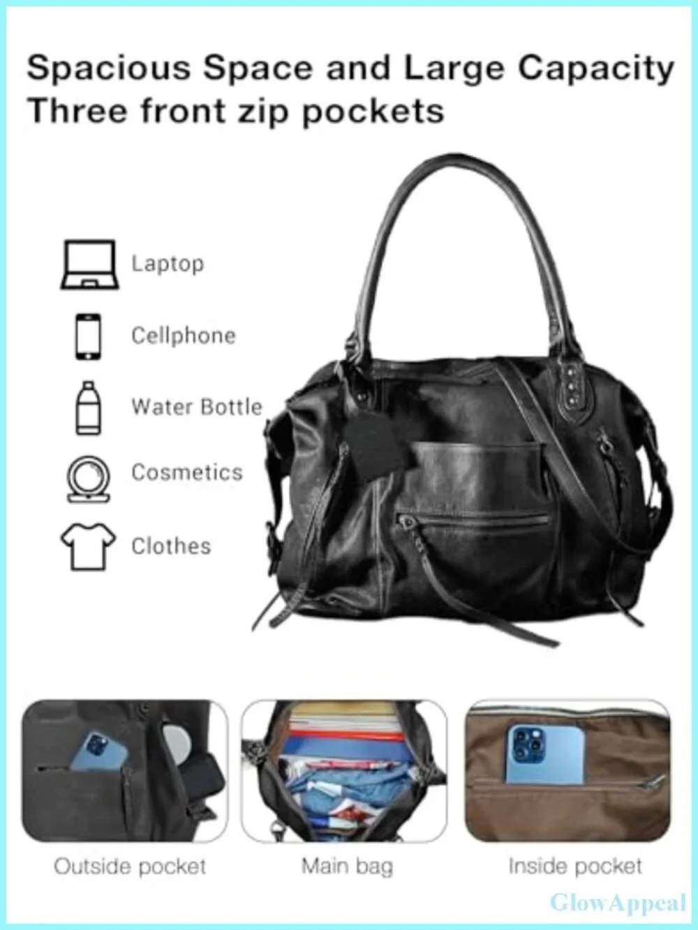 Large Vegan Leather Tote Bag Hobo Purse with Zipper Adjustable Strap for Work